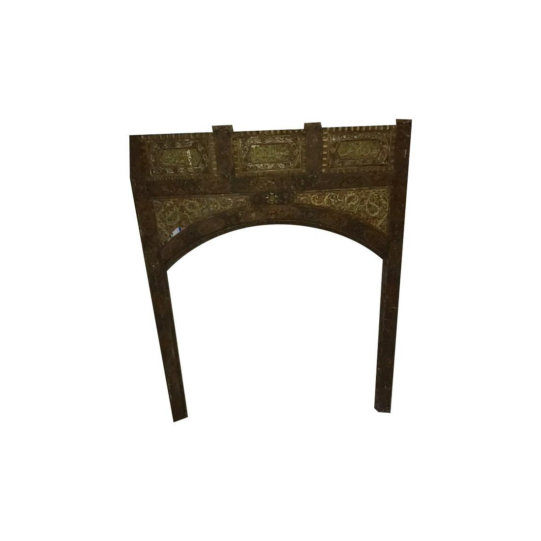 Large 19th cent Syrian Middle Eastern Moorish Mehrab: Large 19th cent Syrian Middle Eastern Moorish Mehrab with Arabic. A Massive Syrian Antique wood Mehrab decorated with Arabic Calligraphy and raised floral design. Size 9.5 Feet High x 94 inches wide x