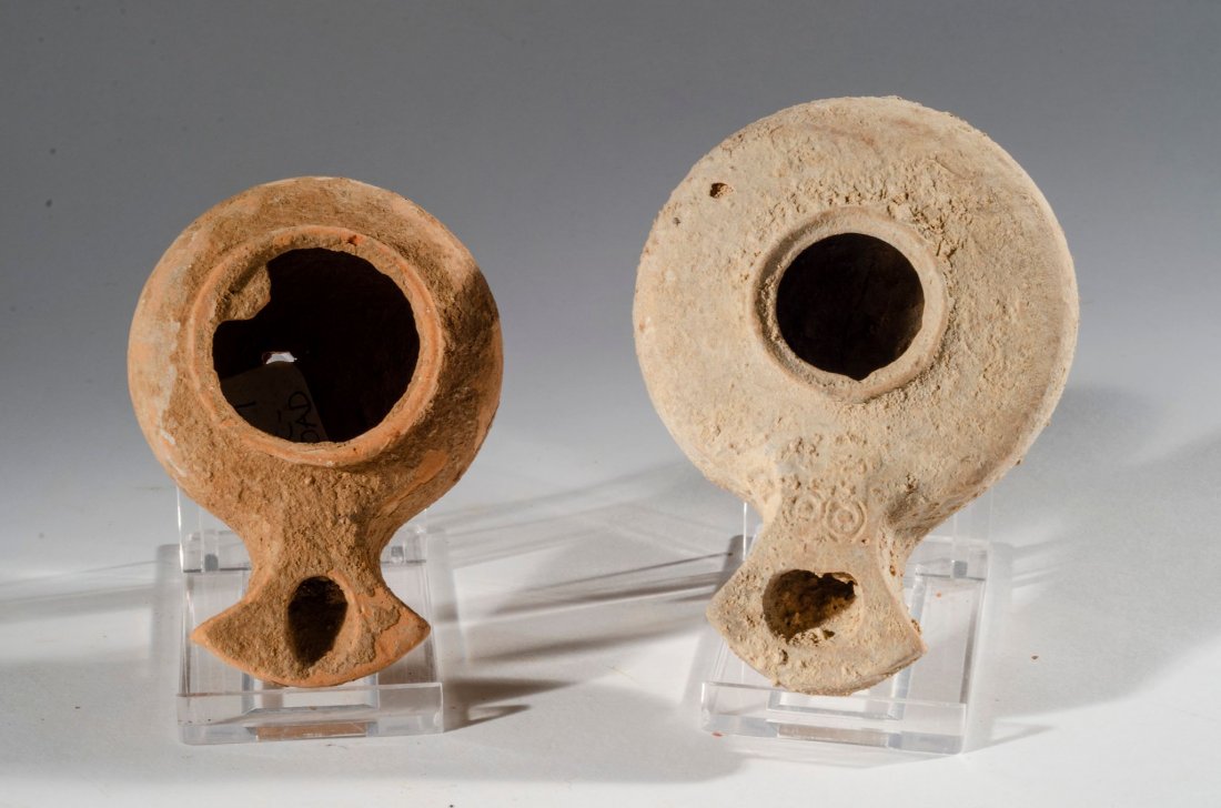 Lot of 2 Ancient Herodian Terracotta Oil Lamps c.1st (1 of 2)