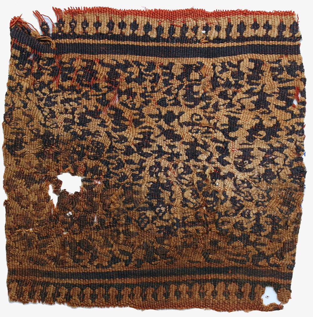 Ancient Egyptian Coptic Textile Fragment c.5th century: Ancient Egyptian Coptic Textile Fragment c.5th century AD. Size 5 x 5 inches . Fine Textile fragment. Provenance: From H. Kevorkian Collection. 1970's