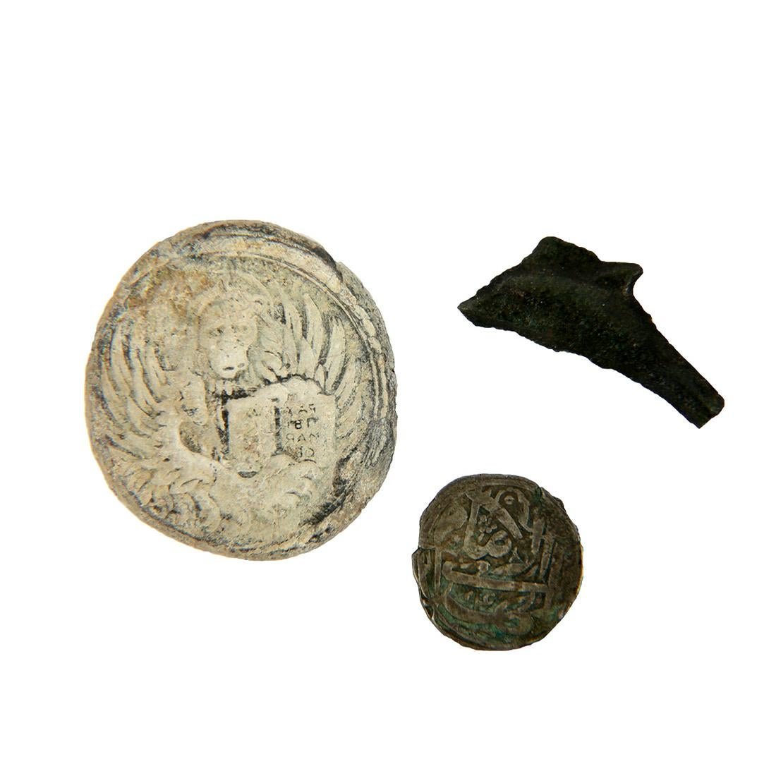Lot of 3. 1 byzantine lead weight with lion. 1 greek (1 of 2)