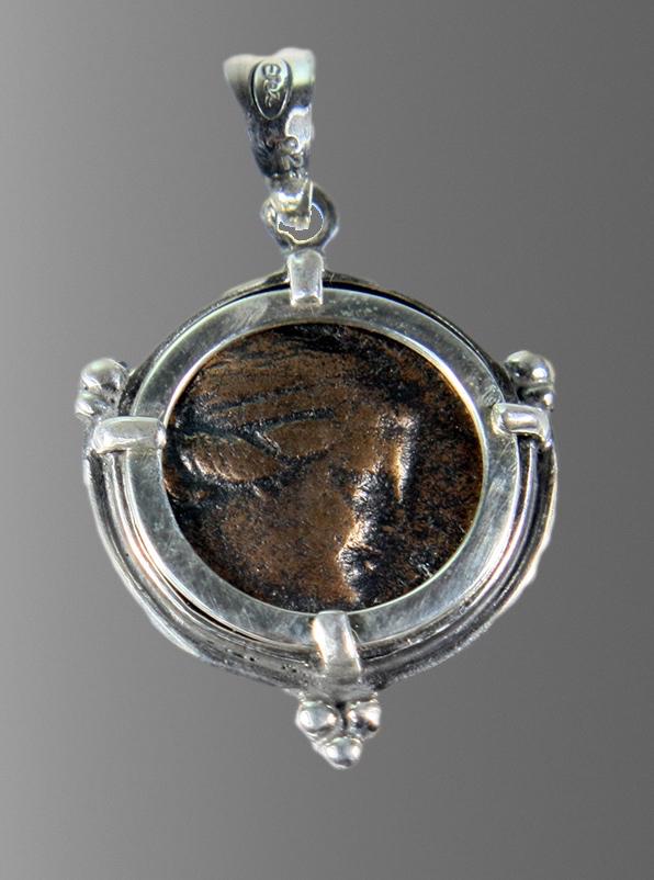 Ancient Greek Bronze Coin Kyme 250 BC, set in Silver (1 of 1)