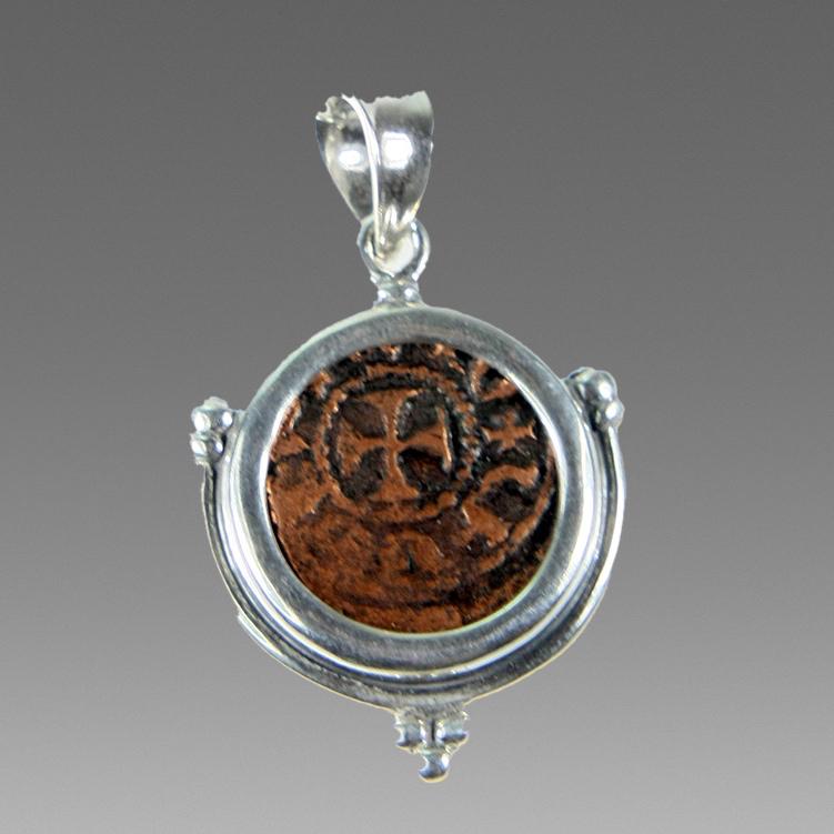 Ancient Armenia Bronze Coin Set in Silver Pendant. (1 of 2)