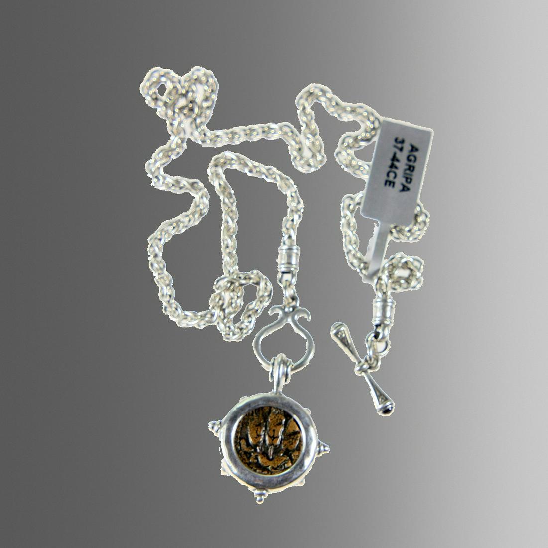 Ancient Judaean Bronze coin set in Silver Necklace (1 of 1)