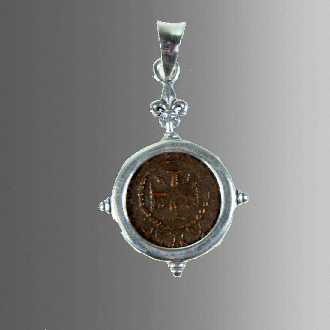Ancient Armenia Bronze Coin Set in Silver Pendant. (1 of 2)