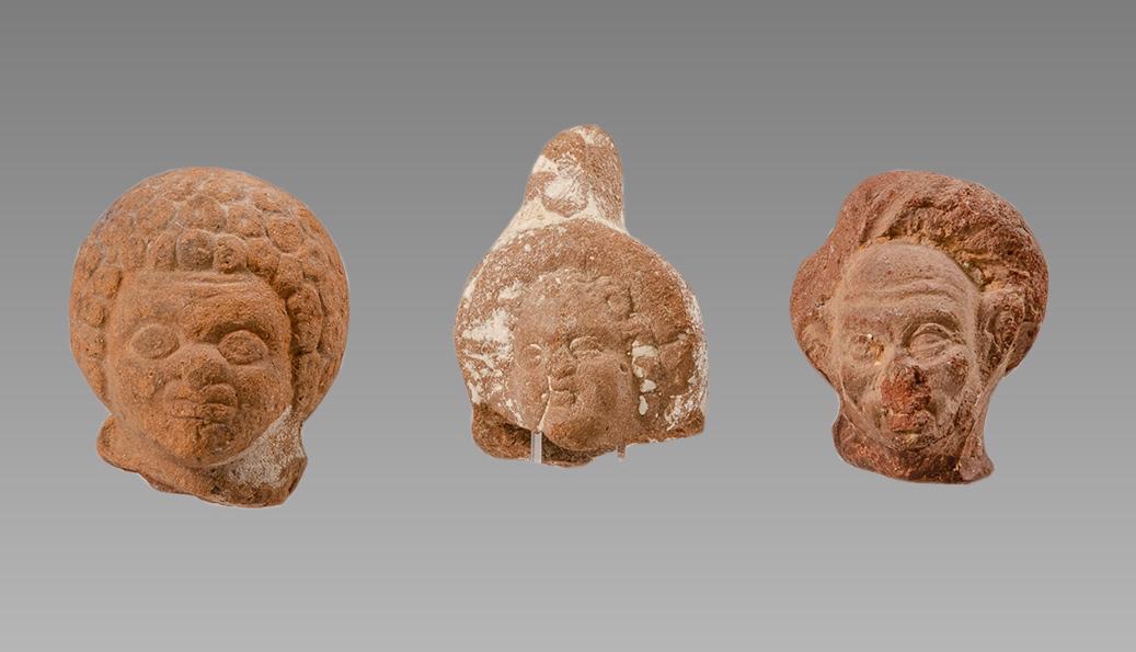 Lot of 3 Ancient Roman Egyptian Terracotta Heads c.2nd (1 of 2)