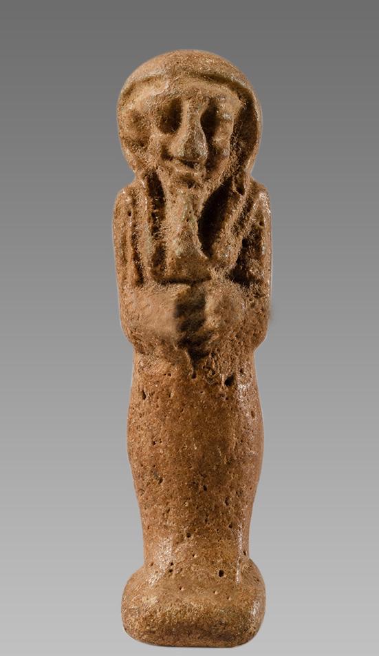 Ancient EGYPTIAN Green FAIENCE USHABTI Late Period: Ancient EGYPTIAN Green FAIENCE USHABTI Late Period c.664-332 BC. Size 1 7/8 inches high. Fine green glazed faience mummiform Ushabti figure, bearded, holding crook and flail. Ex Dr Joseph Touma VA.