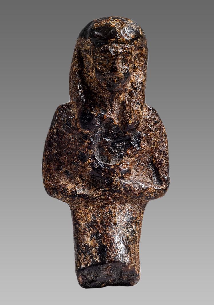 Ancient EGYPTIAN Amber Figure of Osiris c.665-525 BCE.: Ancient EGYPTIAN Amber Figure of Osiris c.665-525 BCE. Size 3 1/8 inches high. Unusual Amber figure of Osiris wearing headdress holding a staff . Provenance: Ex Private New York City estate acquired 1