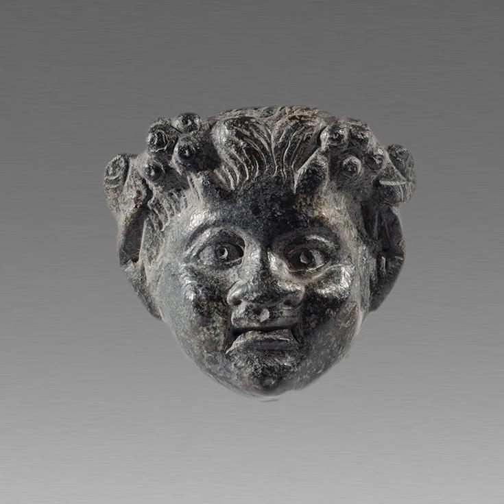 Ancient Greek Thrace Bronze head of Satyr c.3rd cent (1 of 3)