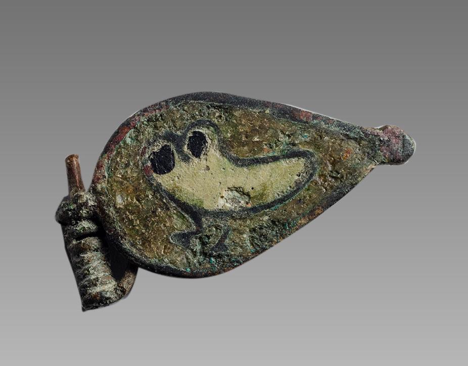 Ancient Roman Bronze Brooch with Enamelled Owl c.2nd (1 of 1)