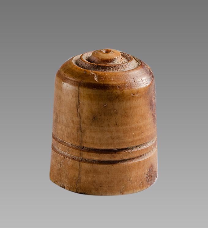 England, Carved Bone Chess Piece c.13th-14th century: England, Carved Bone Chess Piece c.13th-14th century AD. Size 20 mm. Bone thimble-shaped chess piece, lathe turned, with banded decoration to top and side. Presumable a pawn. Provenance: Ex Eldert Bon