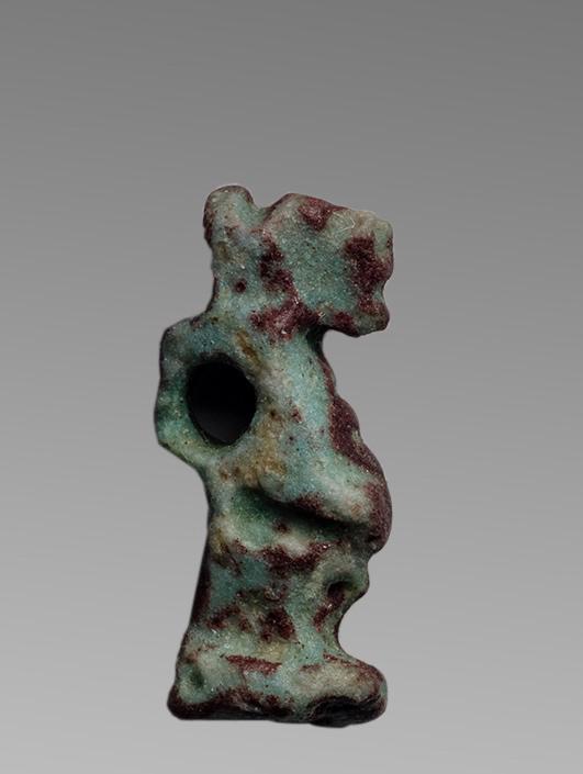 Ancient Egyptian Faience Amulet Of Thoeris c.663-325: Ancient Egyptian Faience Amulet Of Thoeris c.663-325 BC. Size 16 mm. Fine green faience of protector goddess of children, with head of hippo. Provenance: Ex Eldert Bontekoe, Pegasi. Ann Harbor Michiga