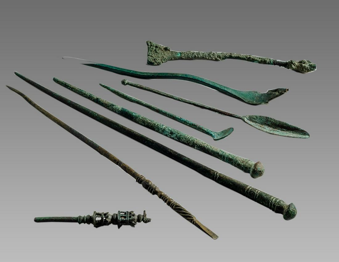 Lot of 9 Ancient Roman Bronze Medical Tools c.1st-2nd (1 of 1)