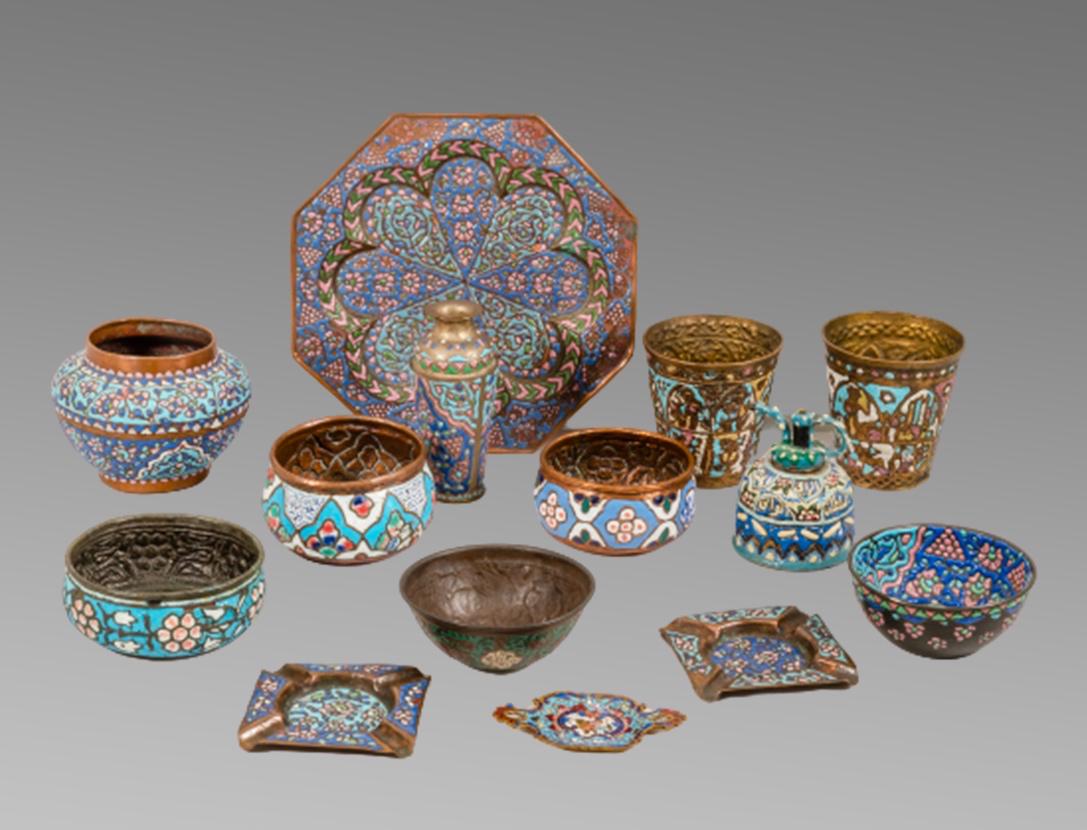Lot of 14 19th century Syrian Enamel on Copper Bowls. (1 of 9)