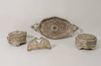 Lot of 4 Middle Eastern filigree silver tray Decanters.