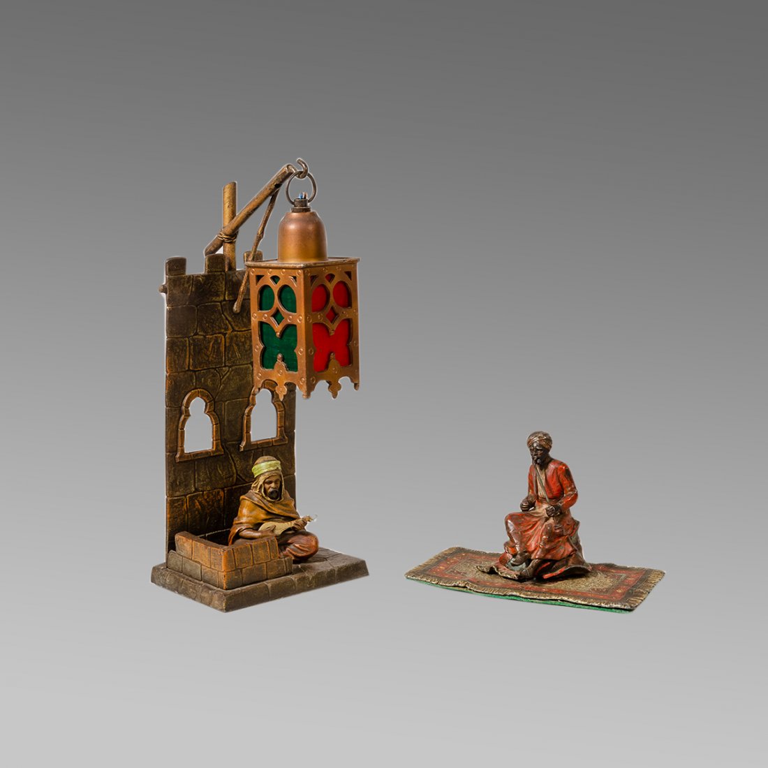 Lot of 2 Fine Vienna Cold Painted Orientalist Lamp, (1 of 2)