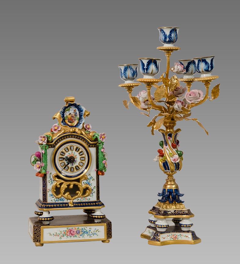 Lot of 2 Sevres French Porcelain Clock and candelabra. (1 of 2)