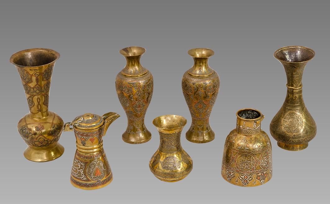 Mamluk revival Syrian Silver Inlaid Brass Vases (7). (1 of 1)