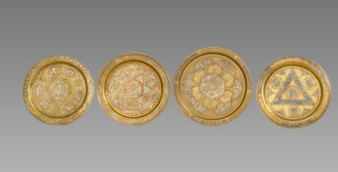 Mamluk revival Syrian Silver Inlaid Brass Trays (4). (1 of 1)
