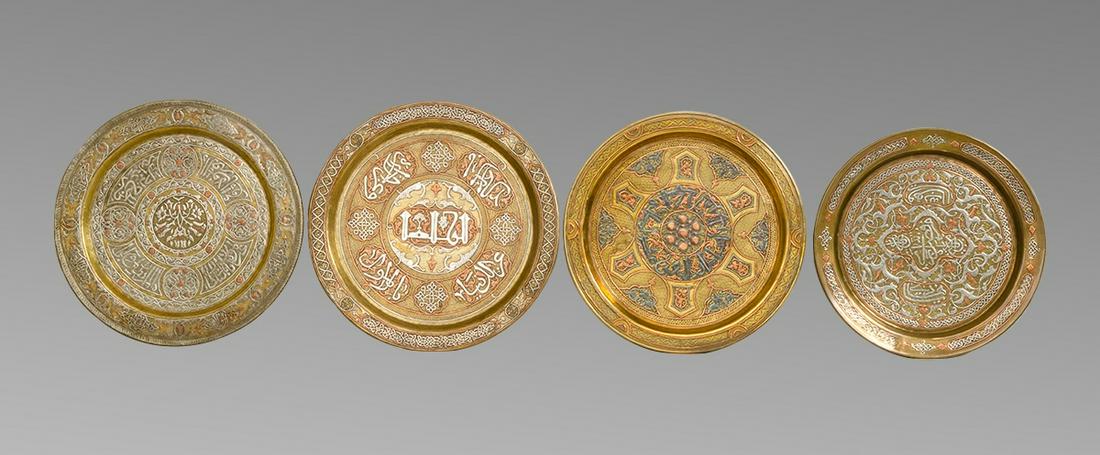Mamluk revival Syrian Silver Inlaid Brass Trays (4). (1 of 1)