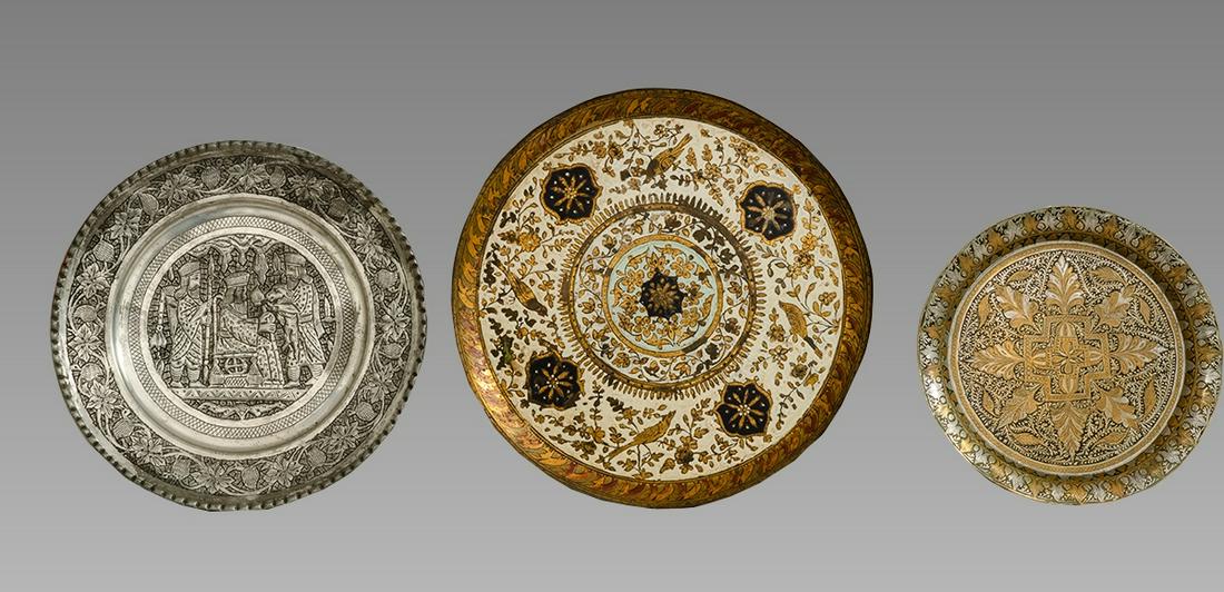 Lot of 3 Persian Engraved Copper Trays. (1 of 1)
