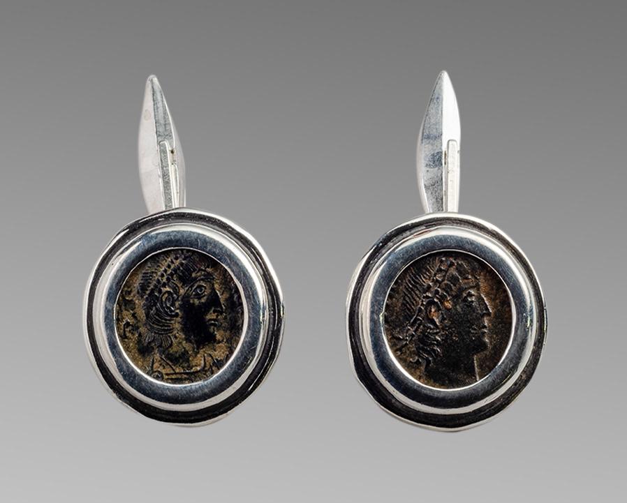 Ancient Roman Bronze Coins Set in Silver Cufflinks. (1 of 2)