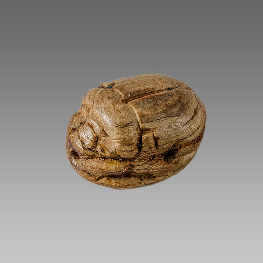 Ancient Egyptian Steatite stone Scarab c.1500-1100 BCE.: Ancient Egyptian Steatite stone Scarab c.1500-1100 BCE. Size 16 x 12 mm. Glazed steatite scarab New Kingdom with stealized beatle back. Provenance: Ex Secret Eyes Gallery New York 1970's-1980's.