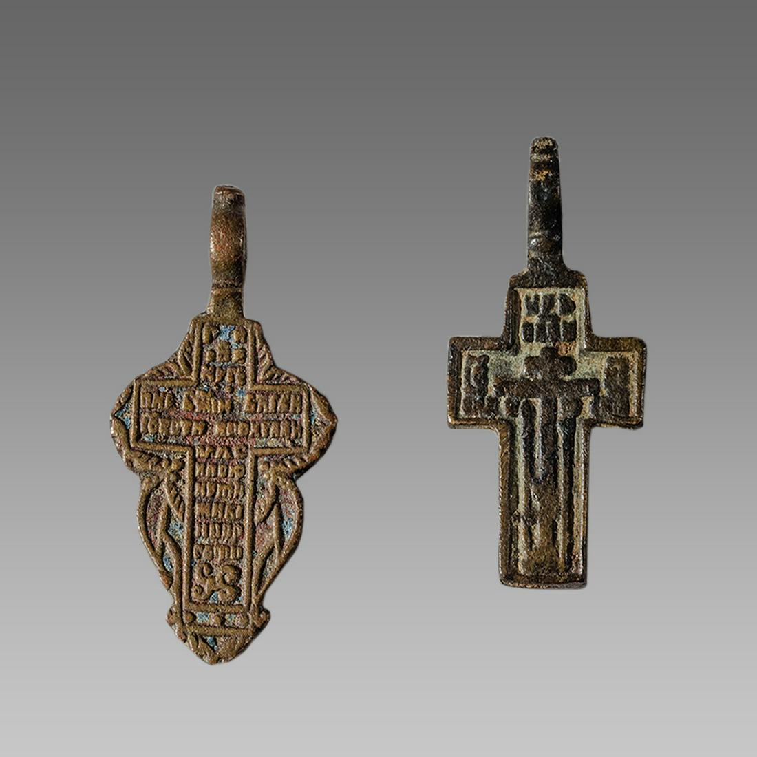 Lot of 2 Russian Bronze Crosses c.19th century. (1 of 2)