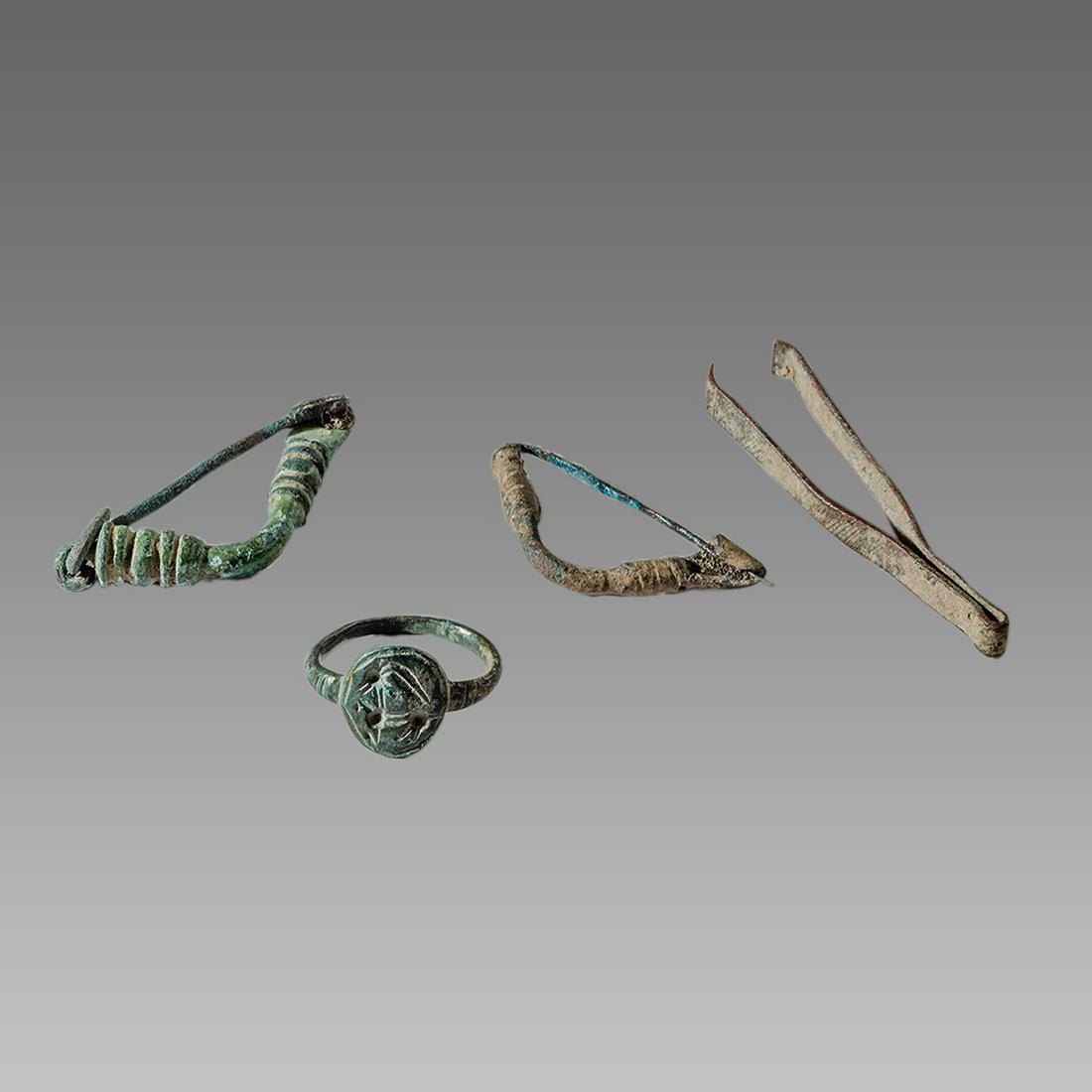 Lot of 4 Ancient Roman Bronze Fibula, Ring c.2nd-4th (1 of 1)