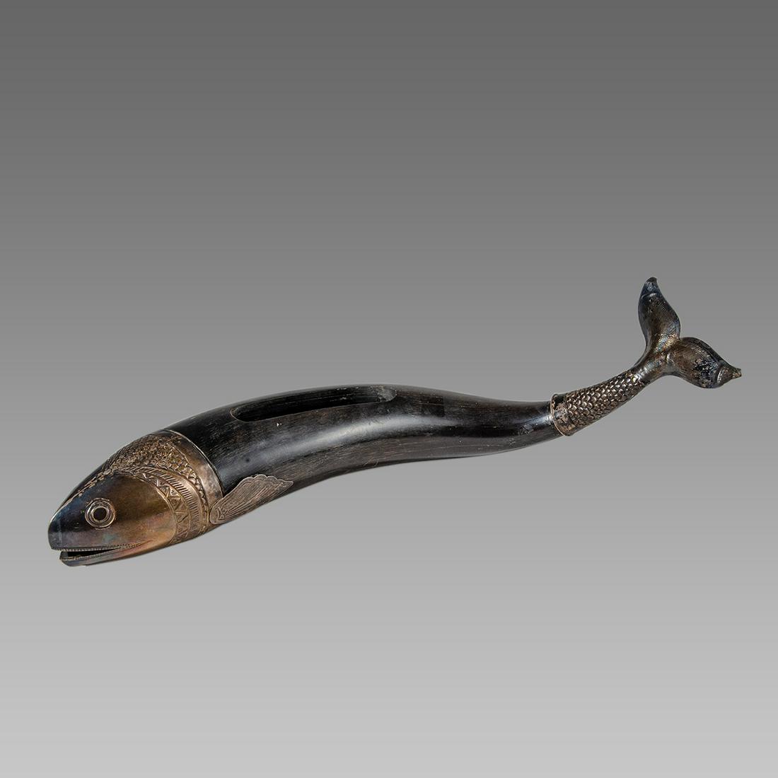 European Carved Stone Fish mounted with Silver. (1 of 3)