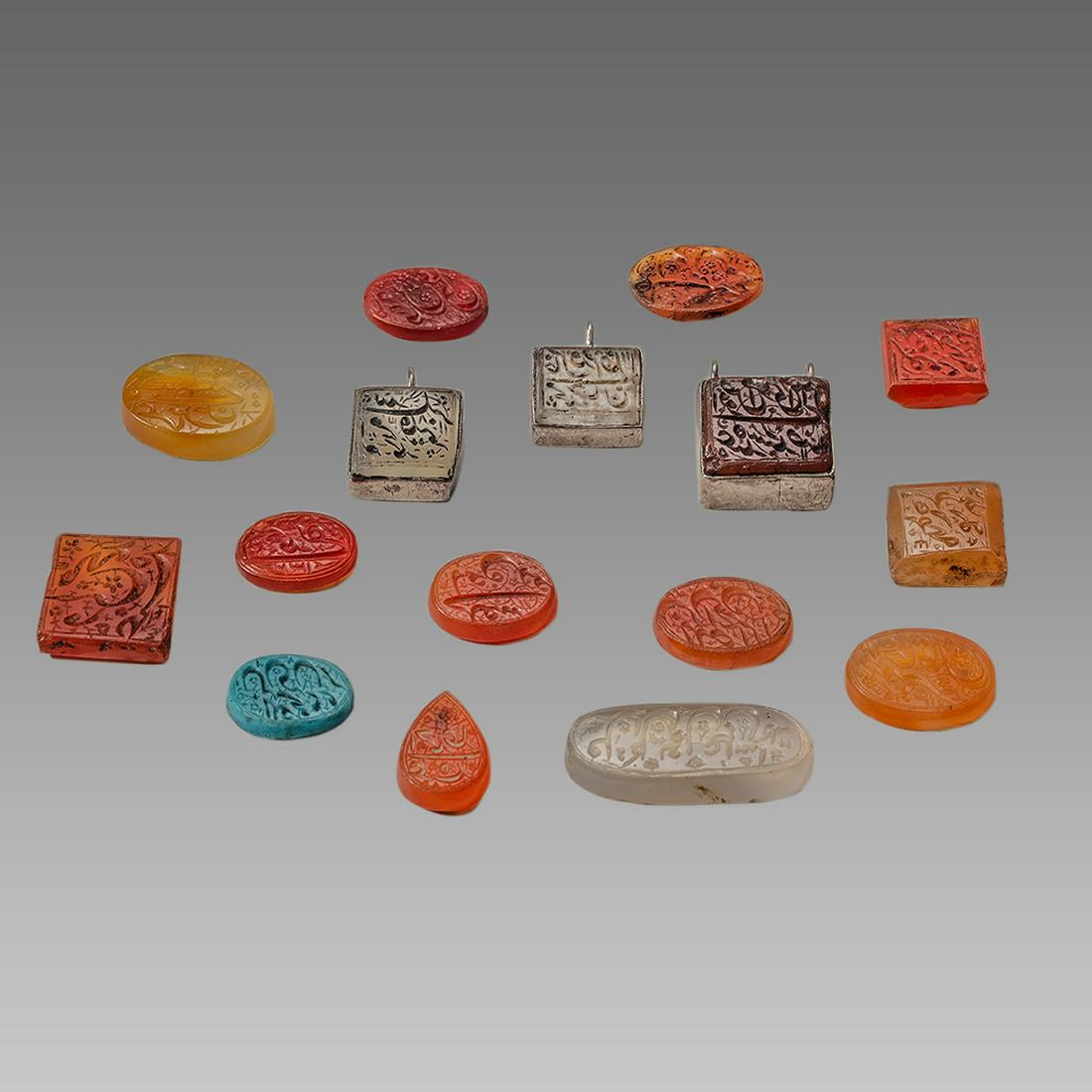 Lot of 16 Persian, Qajar Islamic Agate Stamp seals ring (1 of 1)