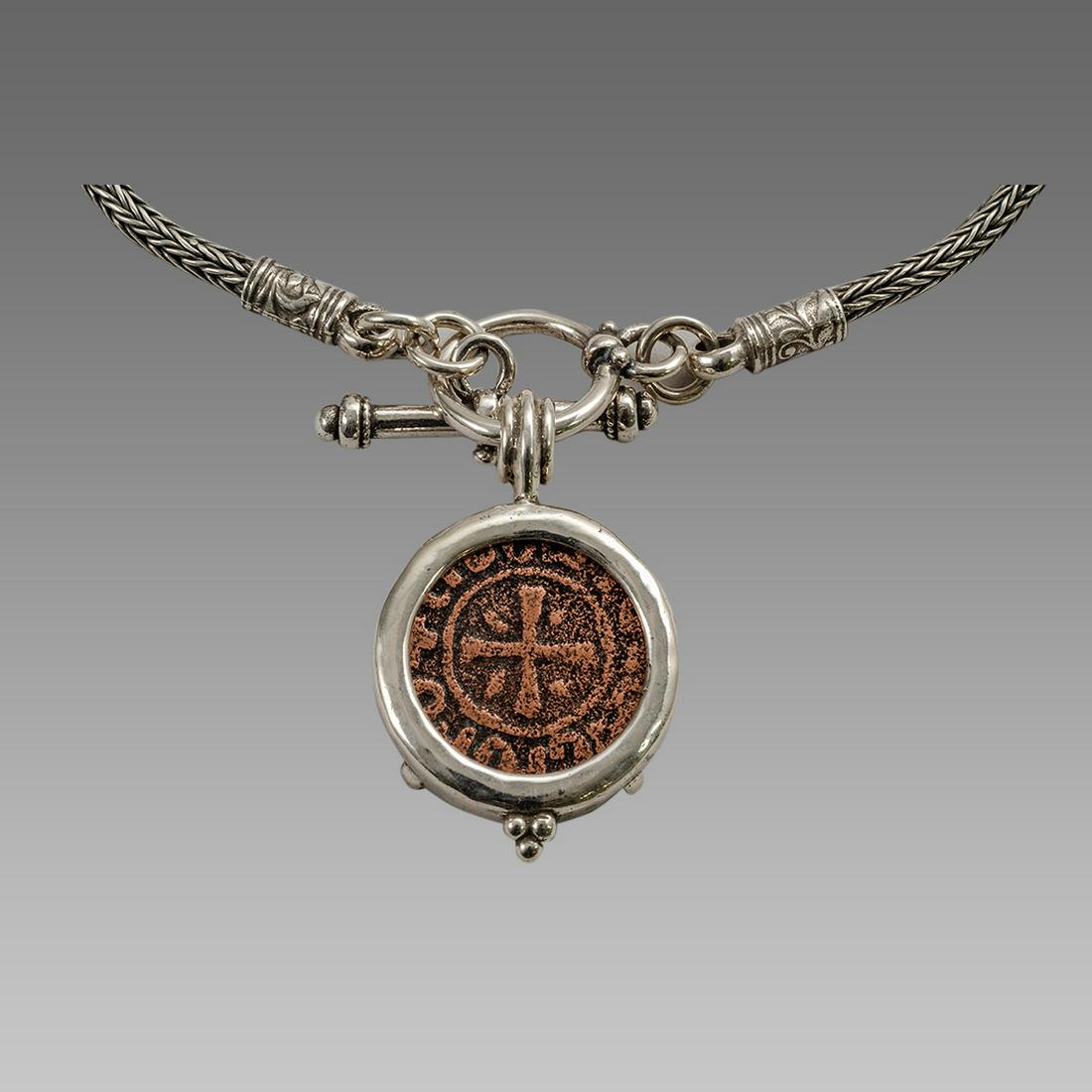 Medieval Armenia Bronze coin set in Silver Necklace (1 of 3)