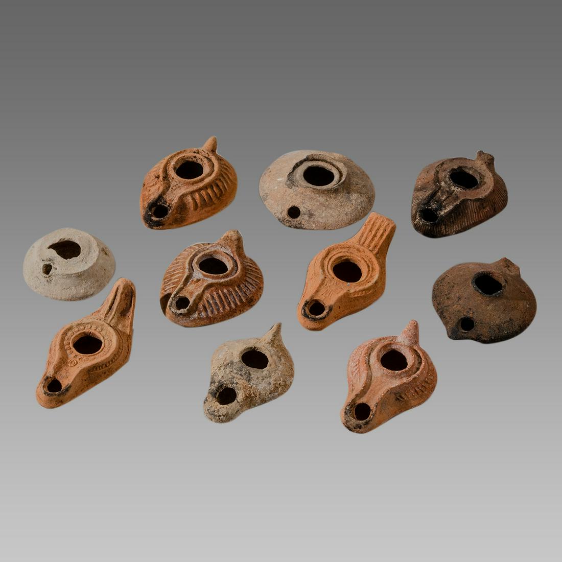 Lot of 10 Ancient Roman, Byzantine Terracotta Oil Lamps (1 of 2)