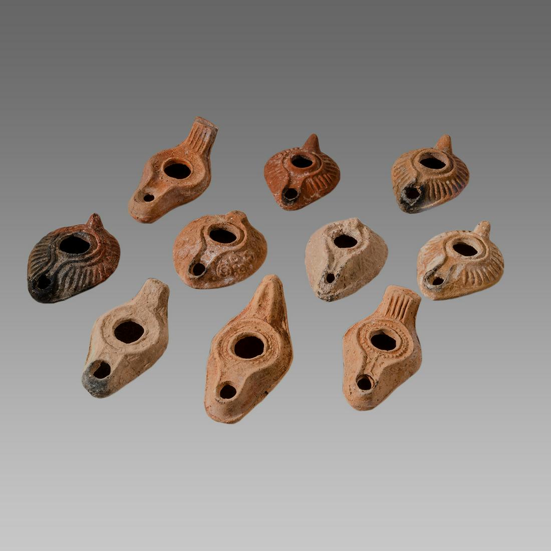 Lot of 10 Ancient Roman, Byzantine Terracotta Oil Lamps (1 of 2)