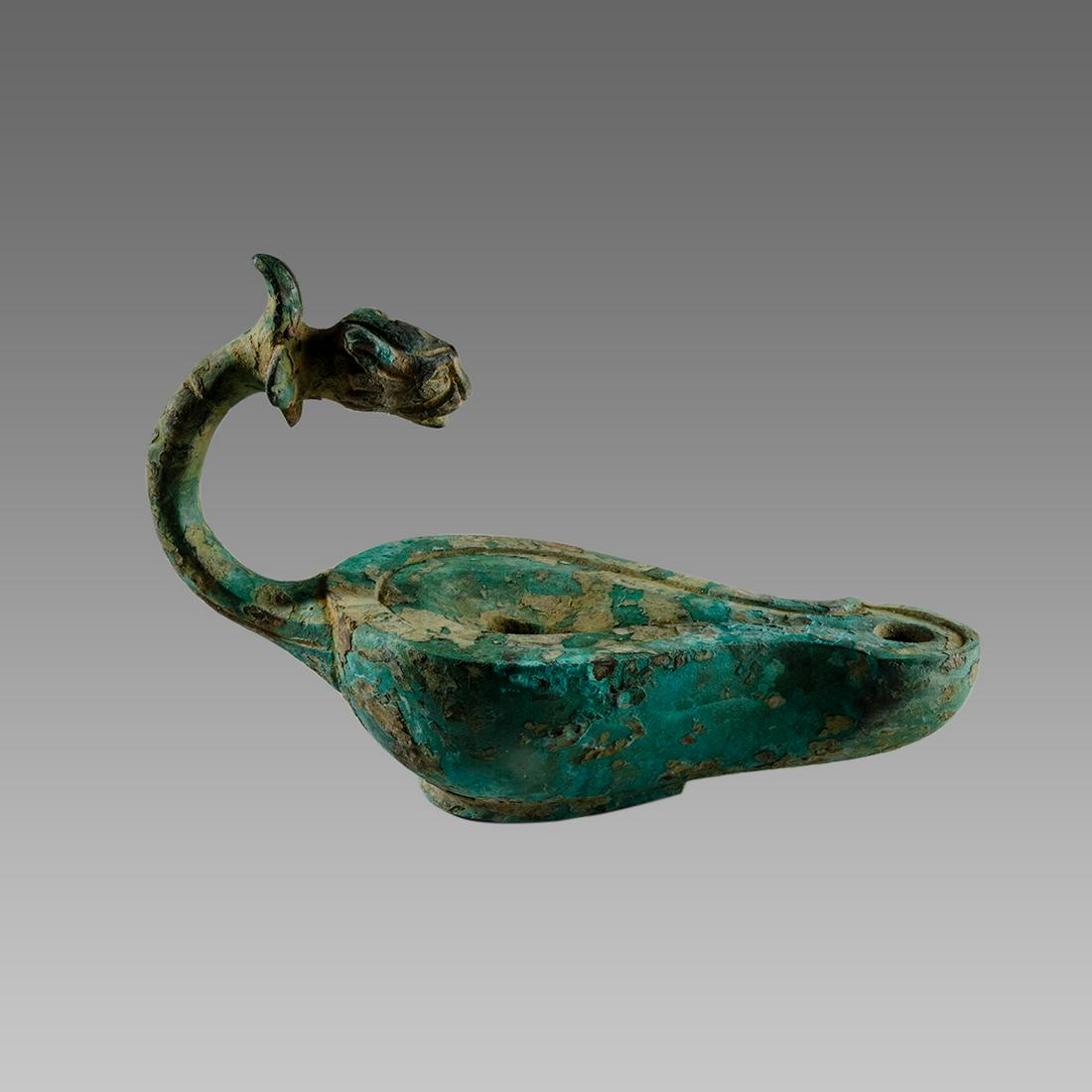 Roman Style Bronze Oil Lamp with lion head handle. (1 of 3)
