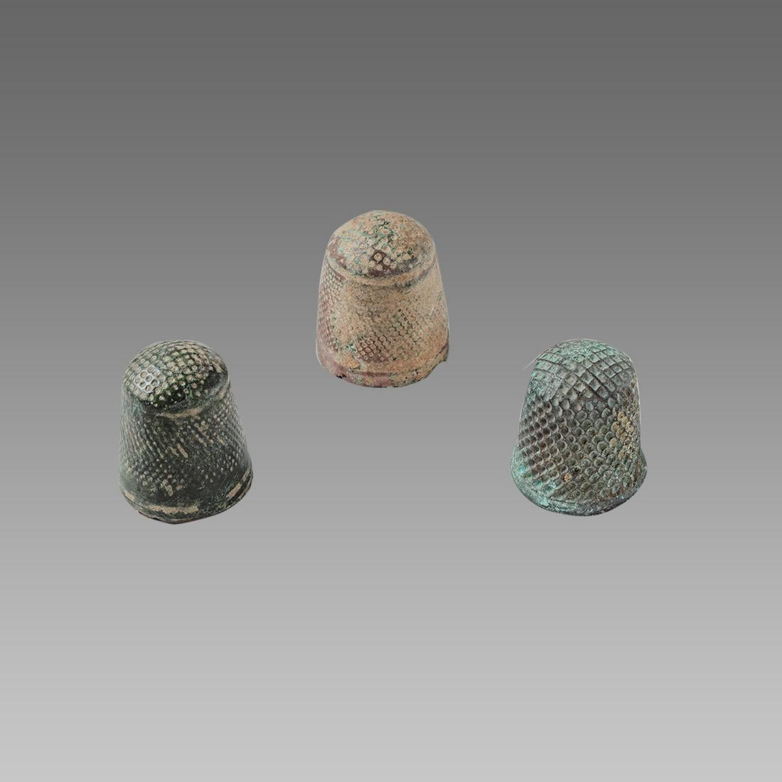 Lot of 3 Medieval Bronze Thimbles c.14th century AD (1 of 2)