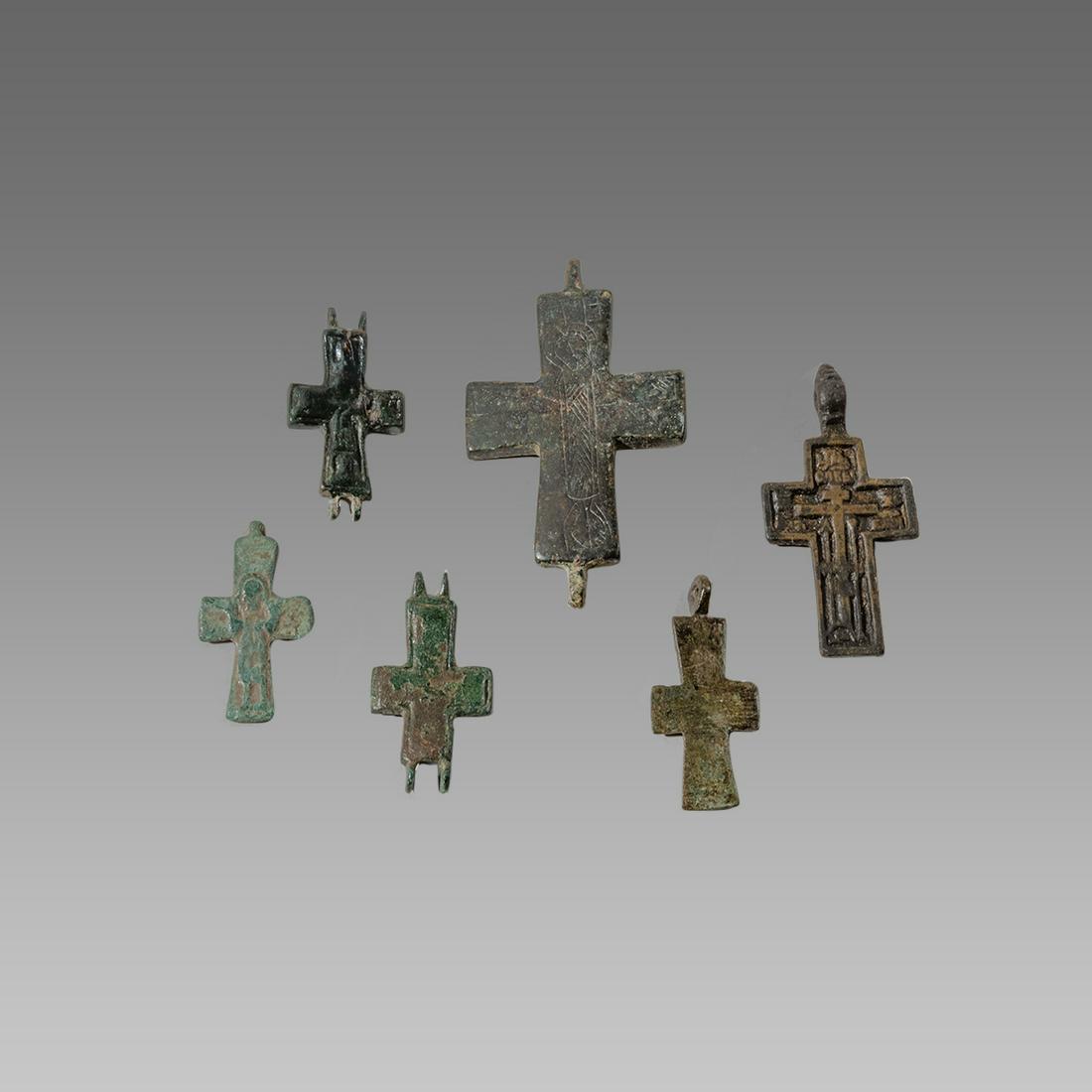 Lot of 6 Ancient Byzantine Bronze Crosses c.6th/10th (1 of 2)