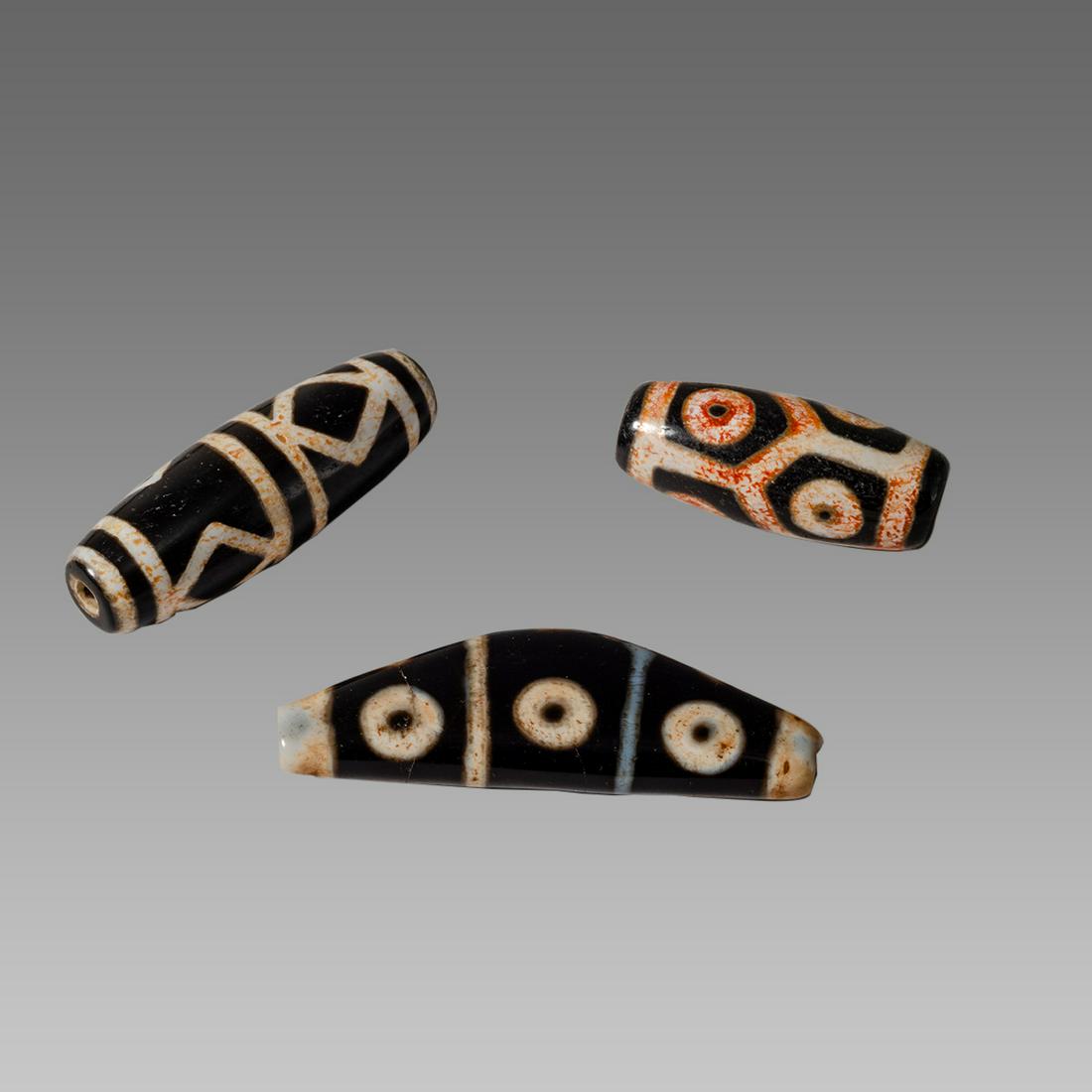 Lot of 3 Tibetan DZI agate long barrel bead inlay white (1 of 1)