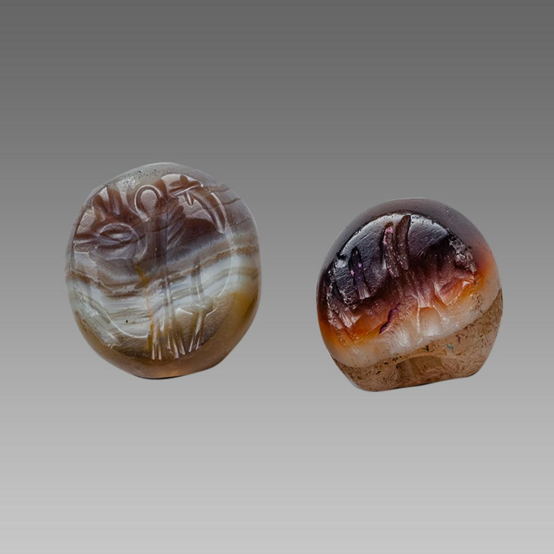Lot of 2 Ancient Sasanian Banded Agate Seals c.5th (1 of 2)