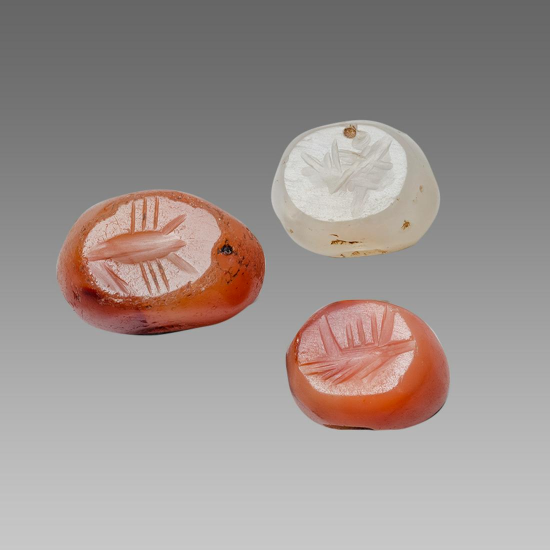 Lot of 3 Ancient Sasanian Agate Seals c.5th century AD. (1 of 2)