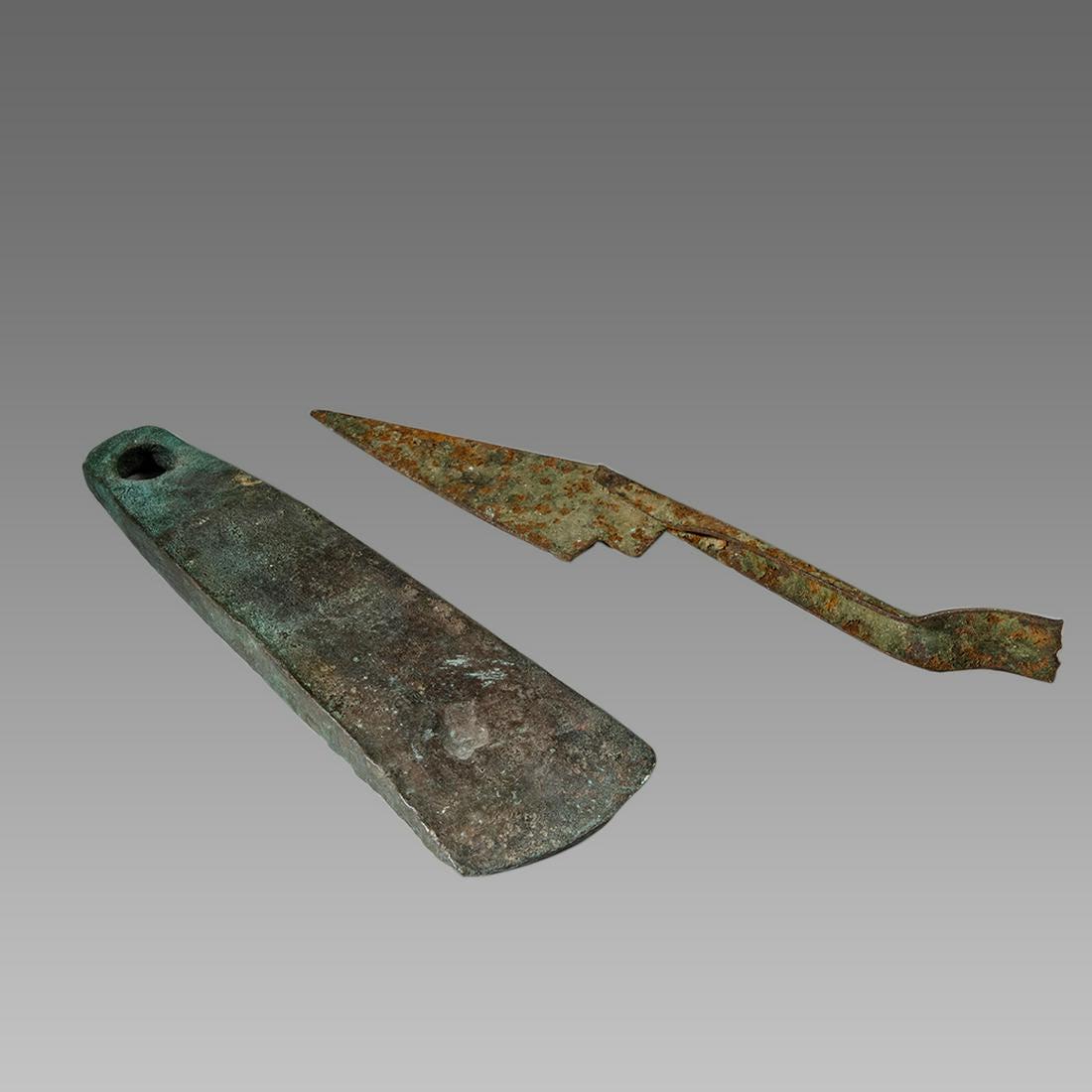 Lot of 2 Ancient Luristan Bronze Spear/Axe c.1st (1 of 1)