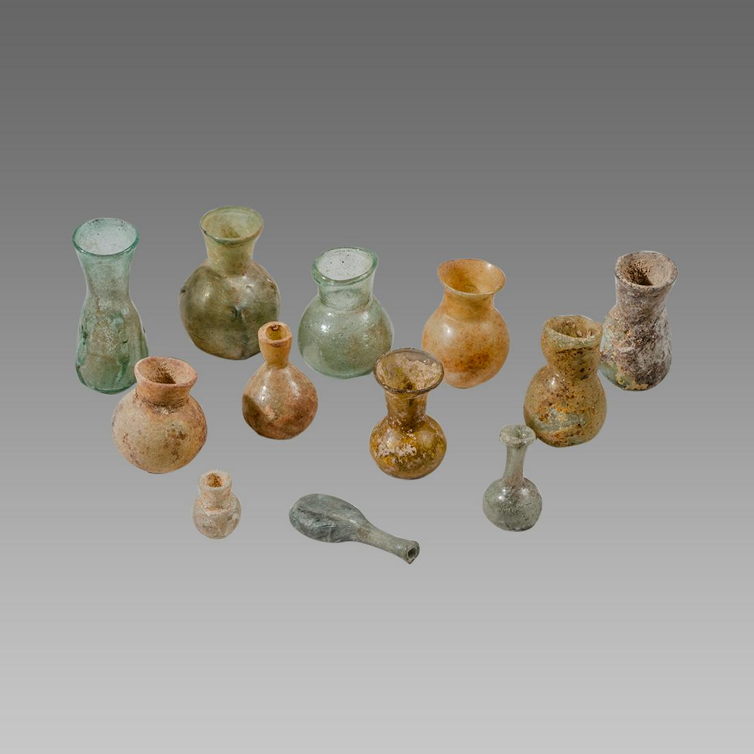 Lot of 12 Ancient Roman, Islamic Glass Bottles (1 of 1)
