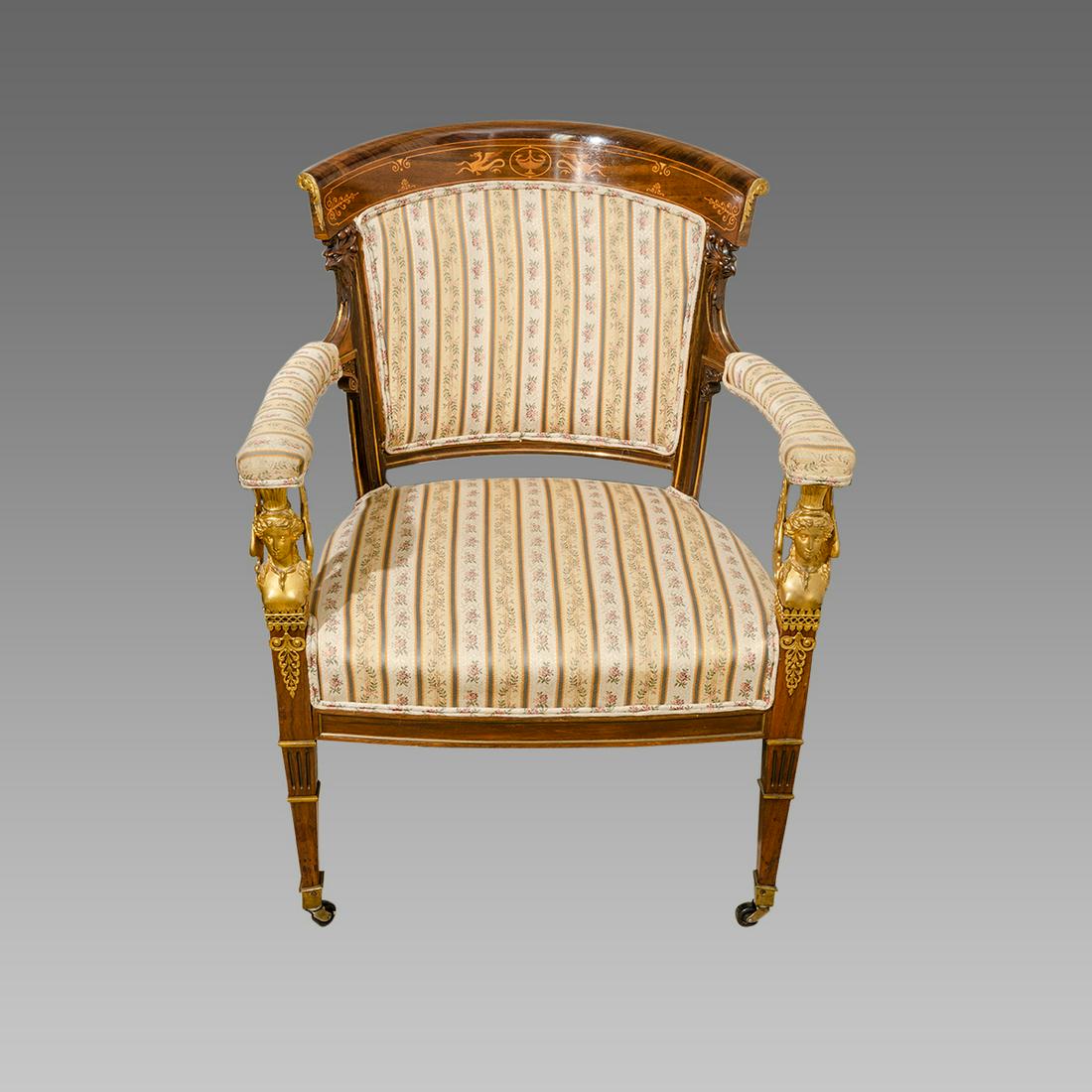 French Empire Style Marquetry Inlay Chair with Phoenix (1 of 6)