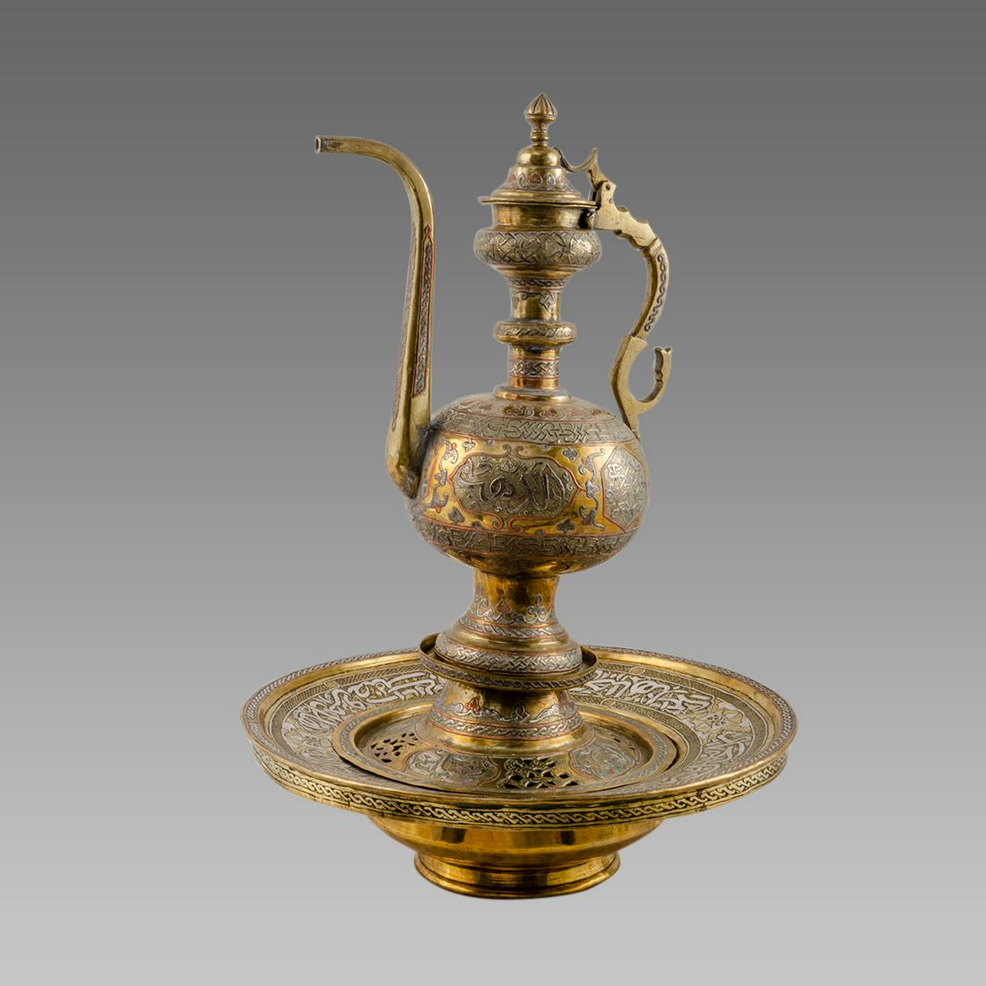 Mamluk revival Syrian Silver Inlaid Brass Ewer and (1 of 1)