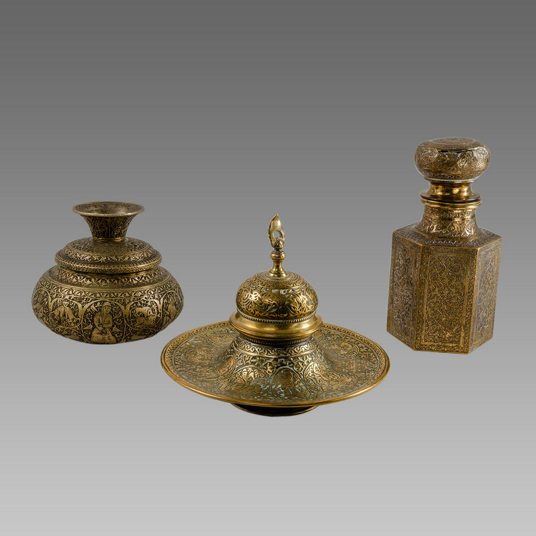 Antique Persian brass Bottles, French Inkwell (1 of 1)