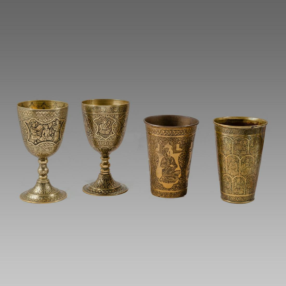 Lot of 4 Antique Persian Brass Cups. (1 of 1)