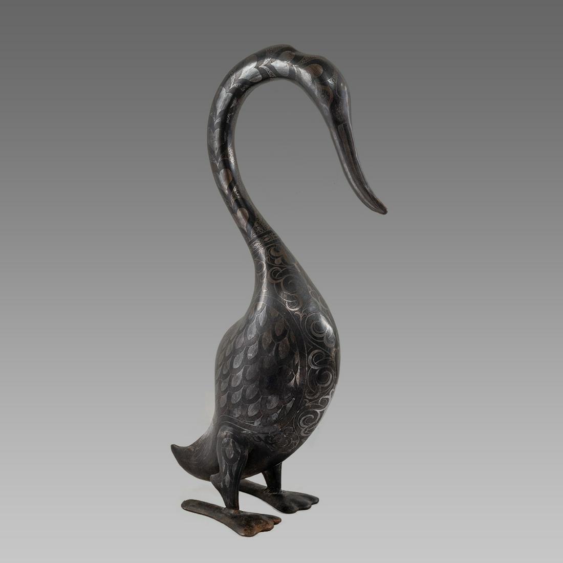 Large Persian Qajar Style Metal Swan with silver (1 of 1)