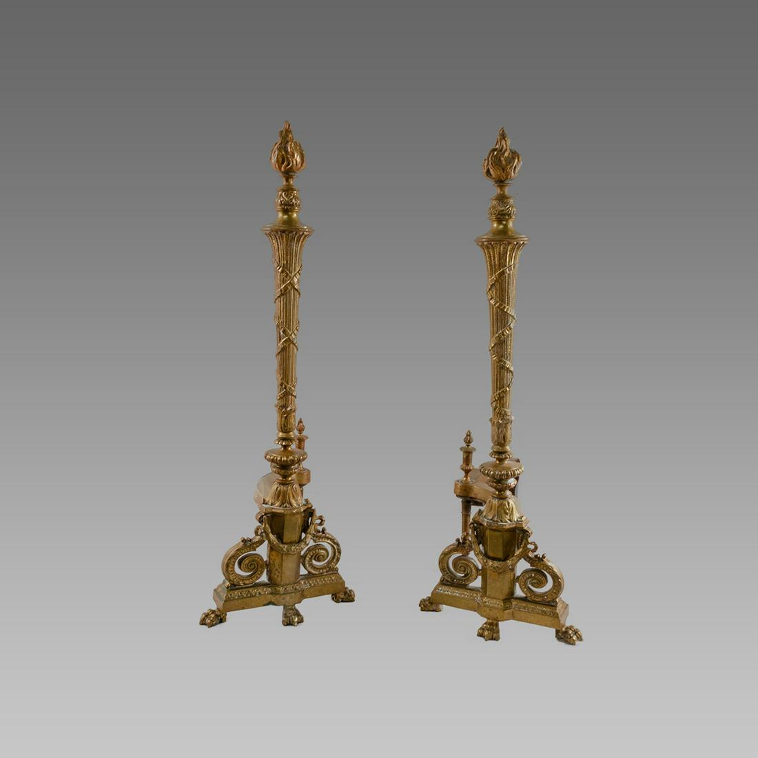 19th century pair of French bronze chenets andirons. (1 of 1)