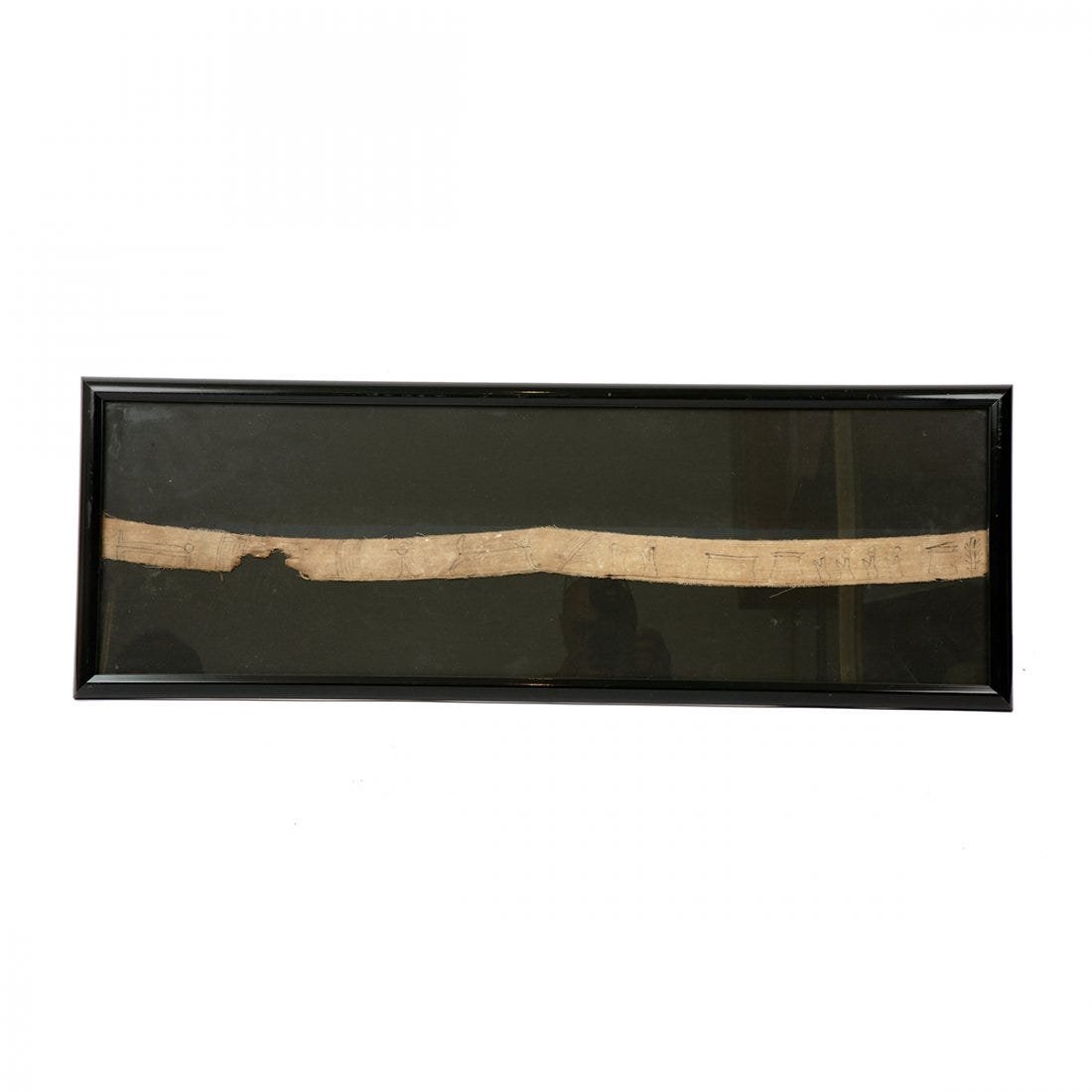 Ancient Egyptian Linen with Hieroglyph Late Period c.30: Ancient Egyptian Linen with Hieroglyph Late Period c.300 BC. Size of the frame 37 x 13 inches. Fragment size 35 x 1 3/4 inches. Ex Private New York City Collection acquired from Ira Goldberg LA CALIFO