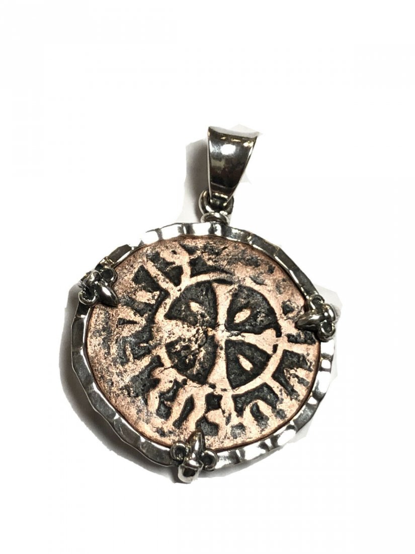 Medieval, Armenia Bronze Coin Set in Silver Pendant. (1 of 2)