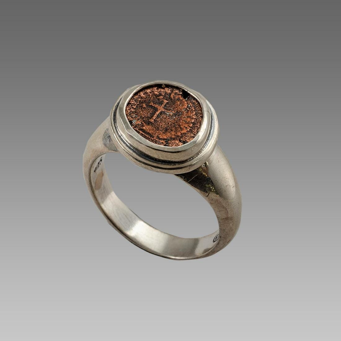 Ancient Byzantine Bronze Coin Set in Silver Ring. Ring (1 of 1)